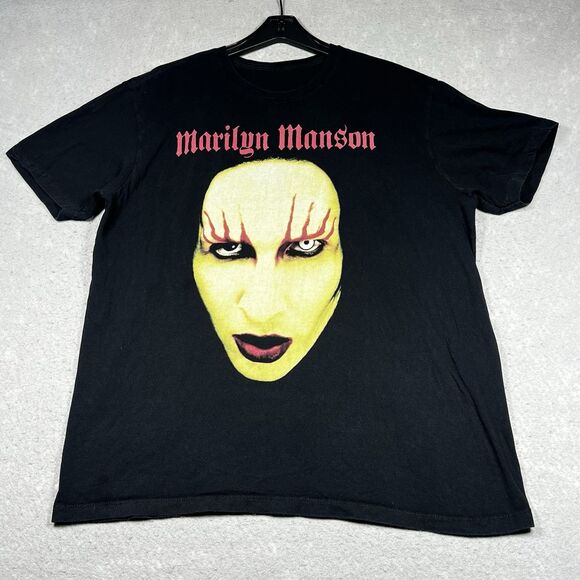 Vintage Marilyn Manson T-Shirt Graphic Tee Size Large Black Big Face Print - Picture 1 of 9
